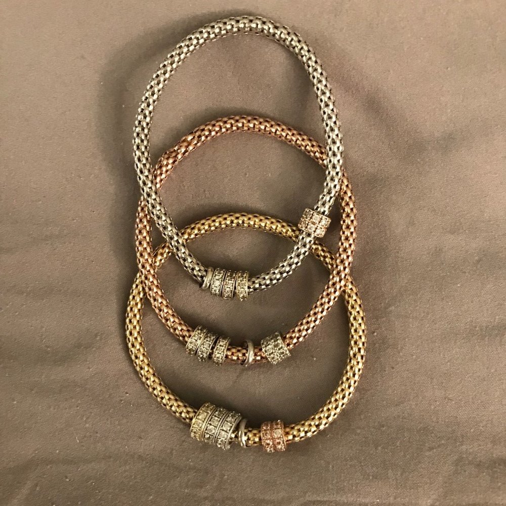 Trio of bangles with silver/CZ accents
